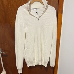 Zara Men's Cream Zip-Up Sweater